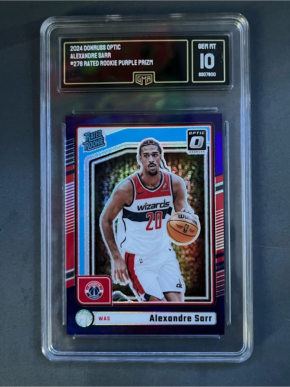 Gem Mint 10 2024 Donruss Optic Alexandre Sarr Rated Rookie Purple Prizm